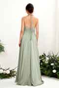A‑Linien Satin Brautjungfernkleid mit Halter-Ausschnitt, ärmellos und bodenlang für Hochzeiten