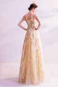 Gold Classic Off Shoulder A-line Evening Dress Prom Gown