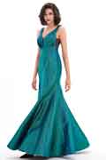 Blue Shiny V-Cut Mermaid Prom Party Dress