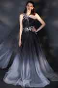 Shiny One Shoulder Gradient Grey Party Prom Dress