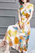 New Fresh Colorful Printed Short Sleeves Holiday Summer Party Dress