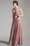 Spaghetti V-schnitt Plissee lange Party Abendkleid