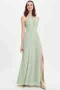 Green Halter Lace Decoration High Slit Bridesmaid Dress