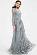 Vestido de noche de tul de encaje de manga larga gris