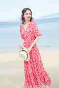 Women Floral Maxi Dress Short Sleeves Print Summer Beach Party Dress