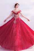 New Red Shiny Beads Tulle Party Evening Dress