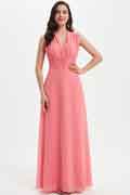 A-Line Chiffon Sleeveless Floor-Length Bridesmaid Dress with Straps for Wedding Party
