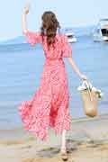 Women Floral Maxi Dress Short Sleeves Print Summer Beach Party Dress