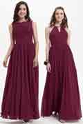Burgundy Lace Appliques Chiffon Bridesmaid Dress