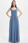 A‑Linien Chiffon‑Brautjungfernkleid mit V‑Ausschnitt, ärmellos und bodenlang für Hochzeiten