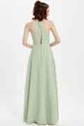 Green Halter Lace Decoration High Slit Bridesmaid Dress