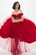 Red OFF Shoulder Polyester Boned Sheer Shiny Tulle Dress