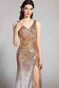Gradient Gold&Silver sequins High Slit Party Evening Dress