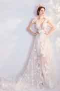 Longue Tulle Col en V Robe de Mariée