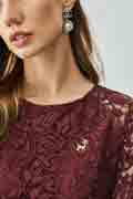 Burgundy Round Neckline Long Sleeves Lace Partydress / Daywear