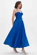 Royal Blue Spaghetti Polyester Bone Tea Length Party Dress