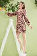New Long Sleeves Leopard Mini Dress Summer Chiffon Dress