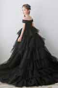 New Black Off Shoulder Lace Applique Cake Flower Girl Dress
