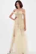 Beige OFF Shoulder Lace Tulle Long Evening Party Dress