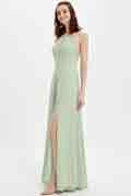 Green Halter Lace Decoration High Slit Bridesmaid Dress