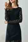 Black Round Neckline Long Sleeves Lace Party Dress