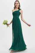 Ein Schulter Grün Hochzeit Party Brautjungfernkleid