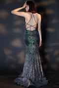 Spaghetti V-Cut Open Back Shiny Sequins Evening Dress