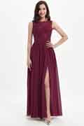 Burgundy Lace Appliques Chiffon Bridesmaid Dress