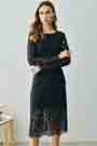 Black Round Neckline Long Sleeves Lace Party Dress