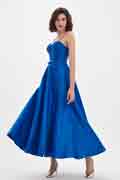 Royal Blue Spaghetti Polyester Bone Tea Length Party Dress