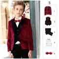 Boys Burgundy Suit 5 Pieces Solid Classic Fit Suits