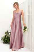 Платье подружки невесты A‑линии из атласа с круглым вырезом, без рукавов и длиной в пол для свадьбы