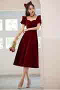 Velvet Vintage Wine Red Engagement Party Dress