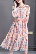 New Pink Floral Printed Chiffon Party Holiday Casual Dress