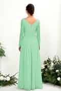 A‑Linien Chiffon V‑Ausschnitt bodenlanges Langarm Brautjungfernkleid für Hochzeiten
