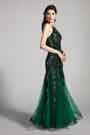 Green Halter Shiny Sequins Tulle Party Evening Dress