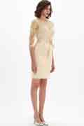 Beige Ausschnitt Stickerei Mutter der Braut Kleid