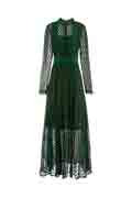 Green High Neck Sleeves Lace Appliques Long Dress