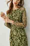 Green Round Long Sleeves Lace Appliques Party Dress / Day Wear