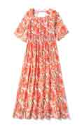 Women's Printed Midi Dress Short Sleeve Floral Silk Party Dress