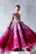 Gradient Colour Flower Applique Cake Flower Girl Dress