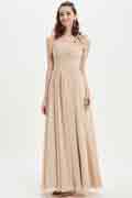 Beige One Shoulder Wedding Party Bridesmaid Dress