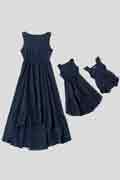 Mommy and Me Summer Sleeveless Matching Maxi Dresses Outfit with Headb
