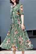 Green Floral Printed Holiday Maxi Summer Party Dress