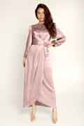 New Women's Elegant Empire Waist Long Sleeve Satin Maxi Dress