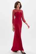 Rot Schatz Mieder Langarm Prom Partykleid