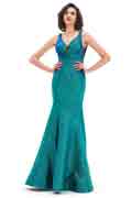 Blue Shiny V-Cut Mermaid Prom Party Dress