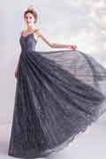 Gris Spaghetti Paillettes Robe de Soirée Longue