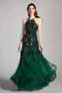 Green Halter Shiny Sequins Tulle Party Evening Dress