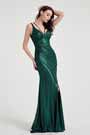 Robe de Soirée Longue Verte Brillante à Col en V